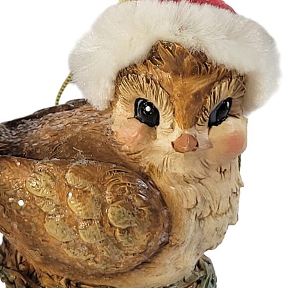 Vintage Christmas Bird Ornament with Santa Hat and Feather Tail - 3" Tall - Picture 8 of 9